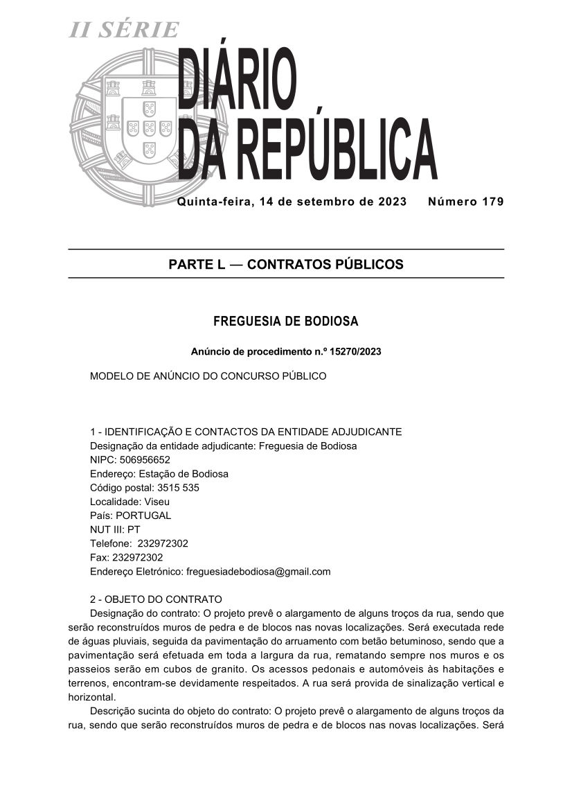 Junta de Freguesia de Bodiosa - Concurso Público DR179