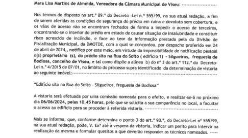 Edital - Construções devolutas e em ruína - Rua do Soito - Silgueiros - Bodiosa