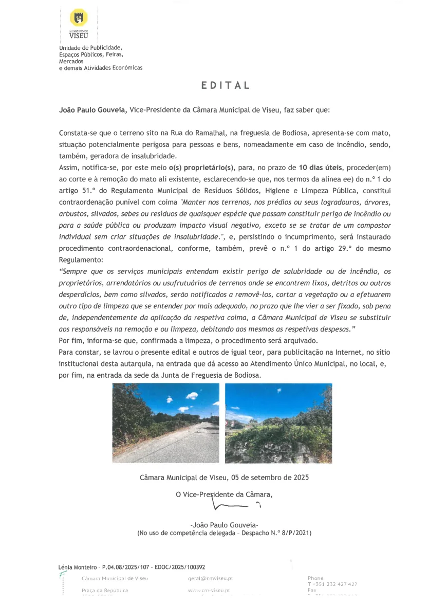 Edital – Aviso Limpeza de terreno 2025 – Rua do Ramalhal